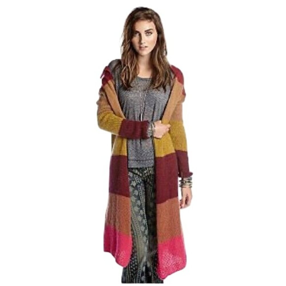 Free People Multicolored Knit Maxi Cardigan | Vtg Y2K Boho Grandmacore Grunge Lg - Picture 2 of 16